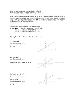 Esta es la gráfica de la función lineal y = 3x + 2
Vemos que m = 3 y b = 2 (de la forma y = mx + b)
Este número m se llama pe