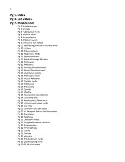 1 
 
 
Pg 1. Index 
Pg 3. Lab values 
Pg 7. Medications 
 
Pg. 7 Anticholinergics 
 
Pg. 7 GI meds 
 
Pg. 8 Tuberculosis meds