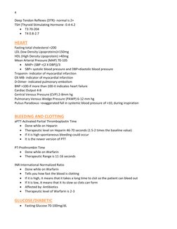 4 
 
 
Deep Tendon Reflexes (DTR)- normal is 2+ 
TSH (Thyroid Stimulating Hormone- 0.4-4.2 
• T3 70-204 
• T4 0.8-2.7 
 
HEAR