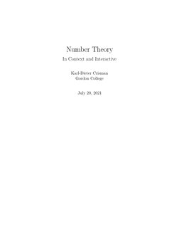 Number Theory
In Context and Interactive
Karl-Dieter Crisman
Gordon College
July 20, 2021