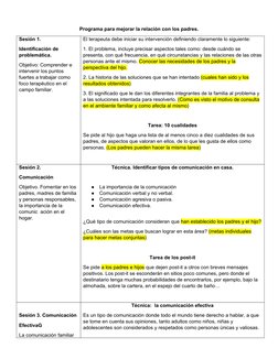 Programa para mejorar la relación con los padres. 
Sesión 1. 
Identificación de 
problemática.
Objetivo: Comprender e 
interv