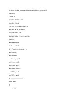Menu-Driven C Program for Linked List | PDF | Computer Programming ...