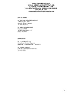 DIRECTORIO MEDICO 2022
 UNIDAD MÉDICA ADMINISTRATIVA, S.C.
CALLE 16ª Y DE LA LLAVE No. 1419
COL. CENTRO TEL. 614415-35-91 Y 6