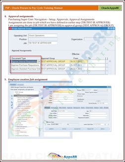P2P – Oracle Procure to Pay Cycle Training Manual 
OracleApps88 
4.   Approval assignments 
Purchasing Super User: Naviga