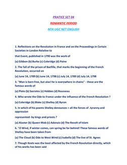 PRATICE SET 04 
ROMANTIC PERIOD 
NTA UGC NET ENGLISH 
 
 
1. Reflections on the Revolution in France and on the Proceedings i