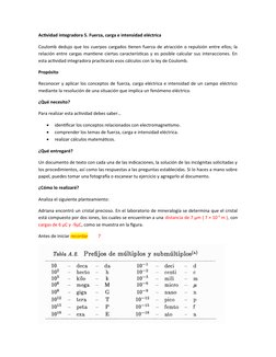 Actividad integradora 5. Fuerza, carga e intensidad eléctrica
Coulomb dedujo que los cuerpos cargados tienen fuerza de atracc