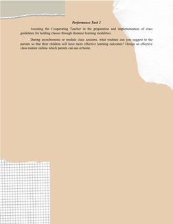 Performance Task 2
Assisting  the  Cooperating  Teacher  in  the  preparation  and  implementation  of  class
guidelines for