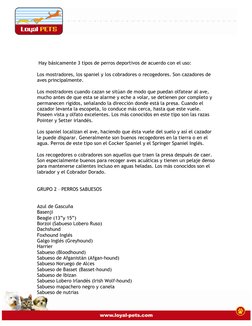 Hay básicamente 3 tipos de perros deportivos de acuerdo con el uso: 
 
Los mostradores, los spaniel y lo