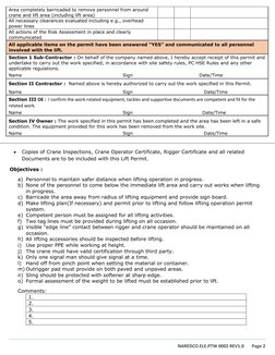 NAREDCO.ELE.PTW 0002 REV1.0       Page 2 
 
• 
Copies of Crane Inspections, Crane Operator Certificate, Rigger Certificate an