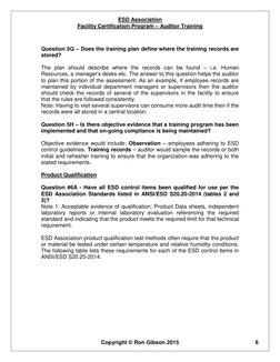 ESD Association 
Facility Certification Program – Auditor Training 
 
Copyright © Ron Gibson 2015 
 
6 
 
 
Question 5G – Doe