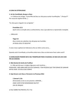 A CURA DA ESTERILIDADE
1. Ao Ser Humilhado, Busque a Deus
    >>> Sofisma do inimigo: "Como filho de Deus eu não posso aceita