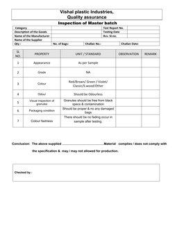 Master Batch Inspection Report | PDF