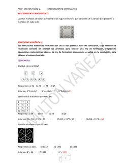 1
PROF. MILTON YAÑEZ V.
RAZONAMIENTO MATEMÁTICO
RAZONAMIENTO MATEMÁTICO:                                       
Cuántas moned