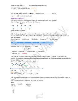 7
PROF. MILTON YAÑEZ V.
RAZONAMIENTO MATEMÁTICO
√111111−222 = √110899 = 333    9 = 3 x 3