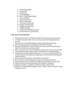d. World food problem
e.
Overgrazing
f.
Soil erosion
g. Land degradation
h. Dams – benefit and problem
i.
Use of pesticides
j