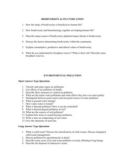 BIODIVERSITY & ITS CNSRVATION
1. How the study of biodiversity is beneficial to human life?
2. How biodiversity and biotechno