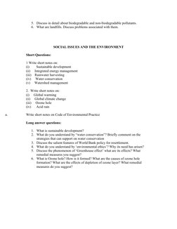 5. Discuss in detail about biodegradable and non-biodegradable pollutants.
6. What are landfills. Discuss problems associated