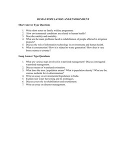 HUMAN POPULATION AND ENVIRONMENT
Short Answer Type Questions
1. Write short notes on family welfare programme.
2.  How enviro