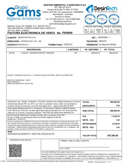 F65809
BIENESTAR IPS S.A.S.
CARRERA 49C N° 82 - 189
02 UBALDO PEREZ
800223206 - 1
3854379
FACTURA ELECTRONICA DE VENTA
No.
Ré