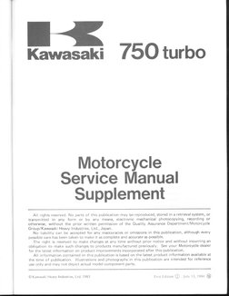 Kawasaki '84-'85 750 turbo サービスマニュアル 英語版 1984 Kawasaki