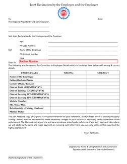 Joint Declaration by the Employee and the Employer 
 
 
 
 
To: 
 
 
 
 
 
 
 
 
 
 
 
Date: 
The Regional Provident Fund Com