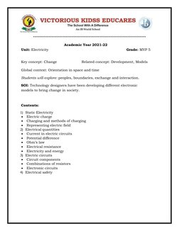 ************************************************************************* 
Academic Year 2021-22 
Unit: Electricity 
Grad