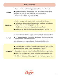 MIDDLE COLONIES
Delaware
• Dutch wanted to establish trading posts and colonies around the world 
• Area was explored by John