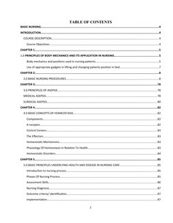 TABLE OF CONTENTS
BASIC NURSING..............................................................................................
