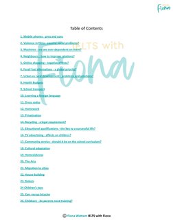 Table of Contents
1. Mobile phones - pros and cons
2. Violence in films - causing social problems?
3. Machines - are we over-