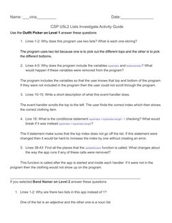 Name :___vina_________
Date:_______________
CSP U5L2 Lists Investigate Activity Guide
Use the Outfit Picker on Level 1 answer