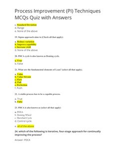 Process Improvement Techniques Quiz | PDF | Six Sigma | Science