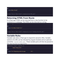 def hello_world():
    return 'Hello, World!'
# Output: The text `Hello, World!` is displayed at the URL path '/'
Returning H