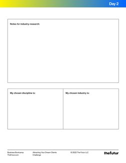 Attracting Your Dream Clients 
Challenge
Business Bootcamp
TheFutur.com
© 2022 The Futur LLC
My chosen discipline is:
My chos