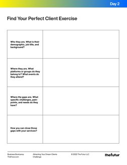 Attracting Your Dream Clients 
Challenge
Business Bootcamp
TheFutur.com
© 2022 The Futur LLC
Who they are. What is their 
dem