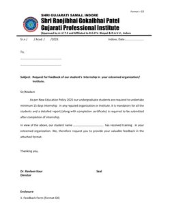 Format – G3 
SHRI GUJARATI SAMAJ, INDORE 
Shri Raojibhai Gokalbhai Patel 
Gujarati Professional Institute 
[Approved by A.I.C