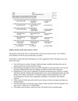 Test Directions Excerpt Example Essay Test Directions and Tips | PDF