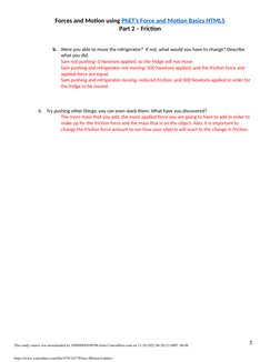 Forces and Motion using PhET’s Force and Motion Basics HTML5
Part 2 – Friction
b.
Were you able to move the refrigerator?  If