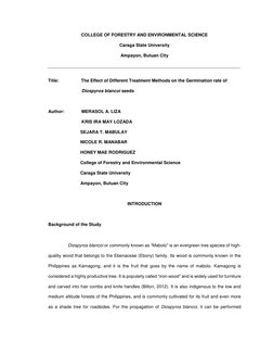 COLLEGE OF FORESTRY AND ENVIRONMENTAL SCIENCE 
Caraga State University 
Ampayon, Butuan City 
 
Title:                  The E