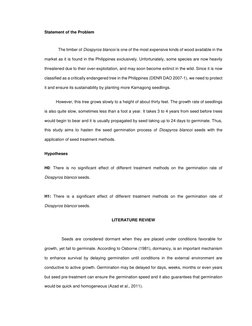 Statement of the Problem 
          
            The timber of Diospyros blancoi is one of the most expensive kinds of wood a