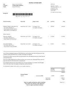 DUPLICATE RECEIPT
Date
January 14, 2013 02:36 PM
Customer
ALEKSANDR TOROPOV
Email
toropov.80@mail.ru
APPLE INC.
Apple Store,
