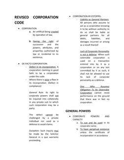 REVISED  CORPORATION
CODE

CORPORATION
a. An artificial being created
by operation of law;
b. Having  the  right
 
  
of
suc
