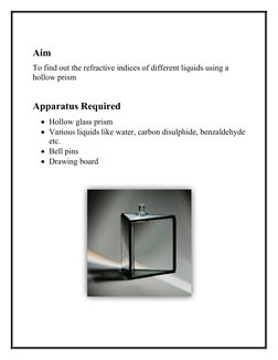 Aim
To find out the refractive indices of different liquids using a 
hollow prism 
Apparatus Required
Hollow glass prism
Va