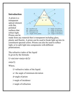 Introduction
A prism is a
transparent
optical element
with flat,
polished
surfaces that
refract light.
Prisms can be 
made fr