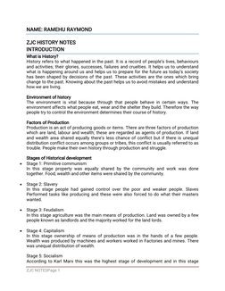 ZJC NOTESPage 1
NAME: RAMEHU RAYMOND
ZJC HISTORY NOTES
INTRODUCTION
What is History?
History refers to what happened in the p