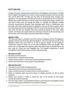 ZJC NOTESPage 6
EGYPT AND KUSH
In Egypt two great civilised groups existed which were Egyptians and Kushians. The Nile
River