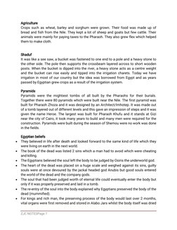 ZJC NOTESPage 7
Agriculture
Crops such as wheat, barley and sorghum were grown. Their food was made up of
bread and fish from