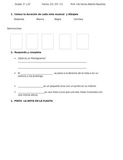 Grado: 5° y 6°                Fecha: 25 / 07 / 11           Prof. Irel Xenia Alberto Bautista 
1. Coloca la duraci