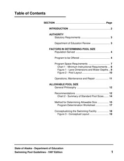 State of Alaska - Department of Education
Swimming Pool Guidelines - 1997 Edition
1
Table of Contents
SECTION ...............