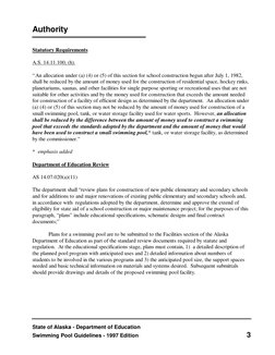 State of Alaska - Department of Education
Swimming Pool Guidelines - 1997 Edition
3
Authority
Statutory Requirements
A.S. 14.