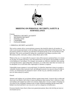 BRIEFING ON PERSONAL SECURITY, SAFETY & SURVEILLANCE
1
BRIEFING ON PERSONAL SECURITY, SAFETY &
SURVEILLANCE
Contents
1. 
PERS